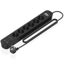 Aisens Regleta con Interruptor ASPS-2A2C17-BK, 6 Tomas y 4 Puertos USB, Negro